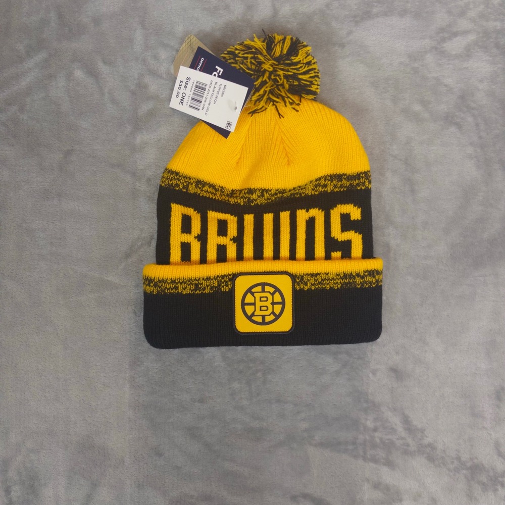 Fanatics Beanie Boston Bruins Unisex OS Black Yellow Gold Pom Knit Hat NHL New